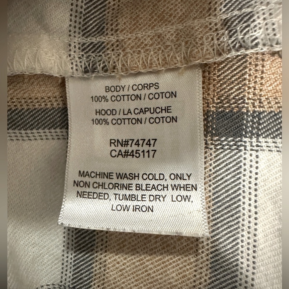 Cabela’s Natural Reflections tan/gray/white hooded flannel shirt. Size Medium. - Picture 7 of 7